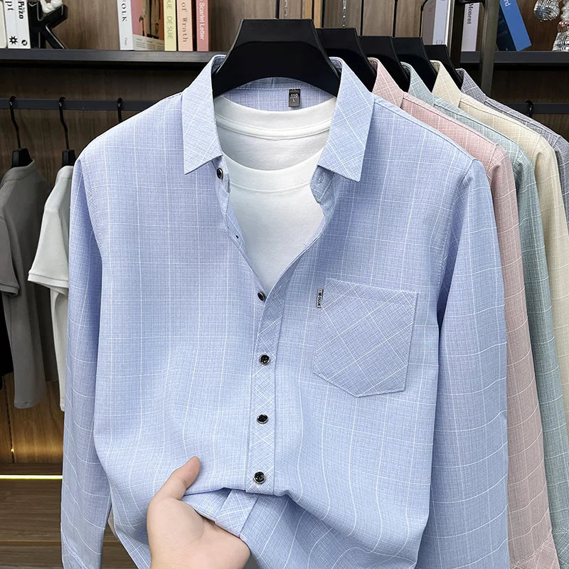 Breathable Plaid Short Sleeve Shirt Regular Fit Business