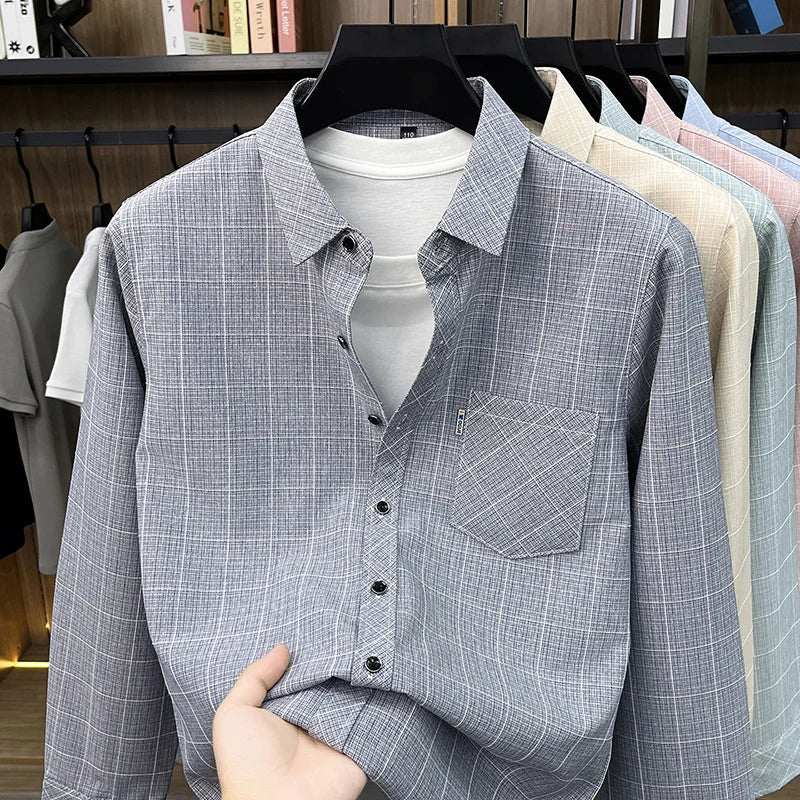 Breathable Plaid Short Sleeve Shirt Regular Fit Business