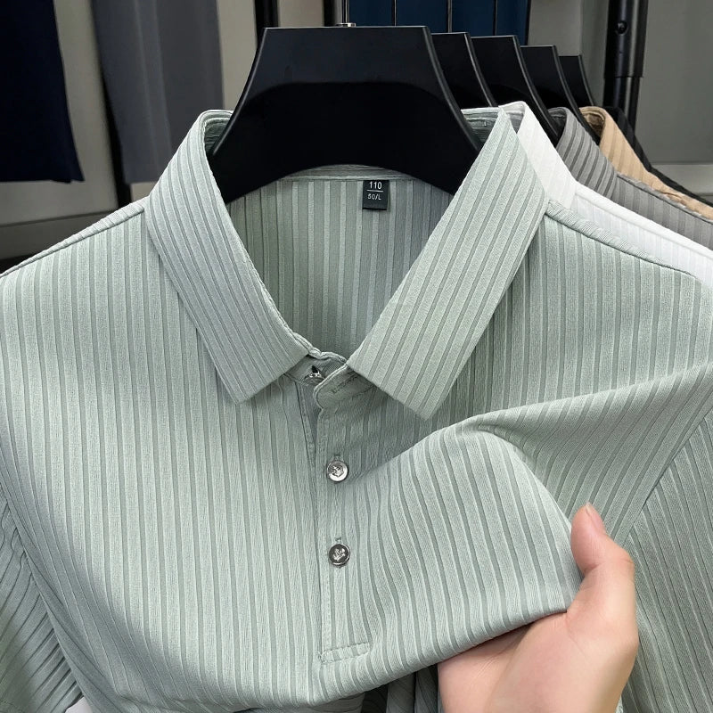 Men's Casual Fashion Striped Short Sleeved Collar Polo Shirt