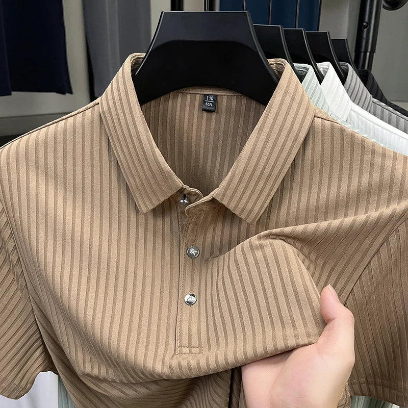 Men's Casual Fashion Striped Short Sleeved Collar Polo Shirt