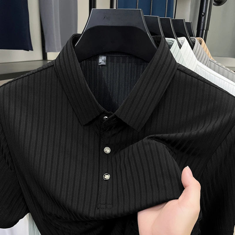 Men's Casual Fashion Striped Short Sleeved Collar Polo Shirt