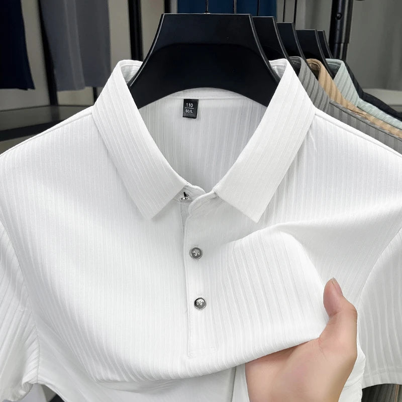 Men's Casual Fashion Striped Short Sleeved Collar Polo Shirt