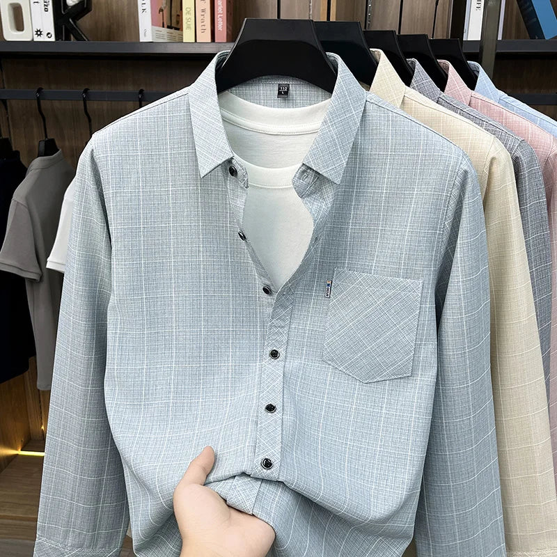 Breathable Plaid Short Sleeve Shirt Regular Fit Business