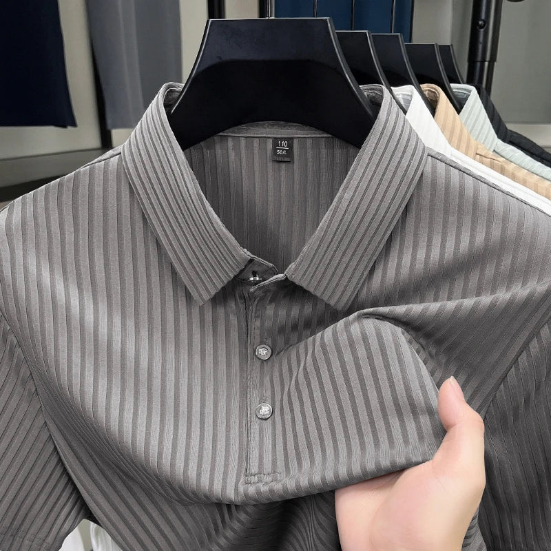 Men's Casual Fashion Striped Short Sleeved Collar Polo Shirt